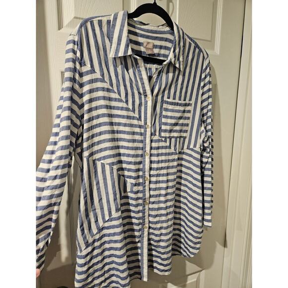 Chico's Splice Striped Tunic Blue Lyocell Tencel Breton Size 3 XL 16-18 - Picture 3 of 7